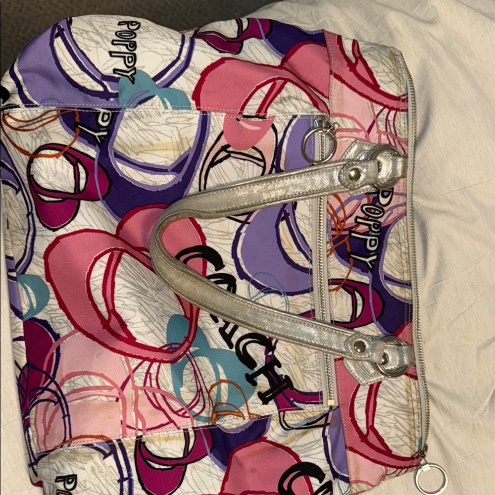 Coach Multicolor Tote Bag with Silver Handles